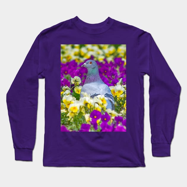 Pigeon and Pansies Long Sleeve T-Shirt by BonniePhantasm